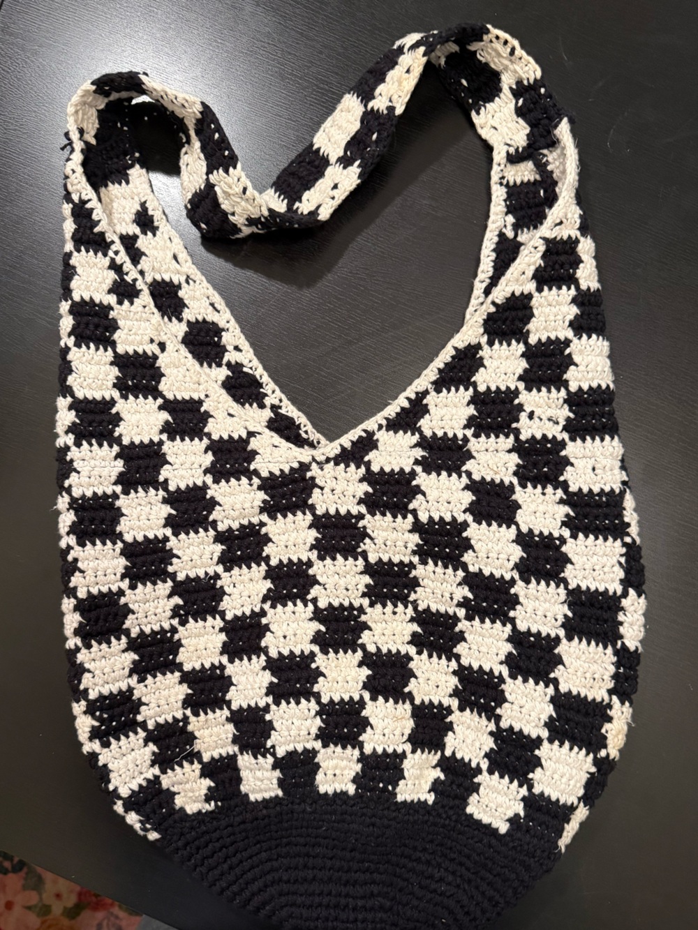 CROCHET black and white check with cherries crossbody bag. EUC - Picture 2 of 4